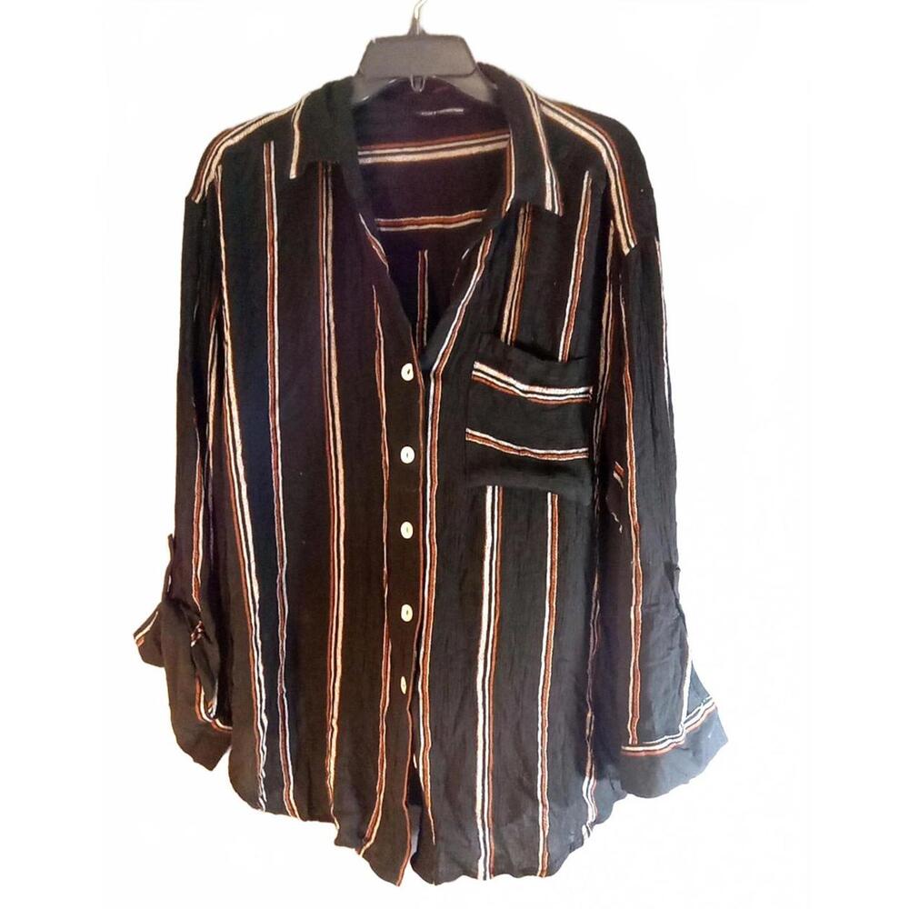Club Z Collection Blouse Top Womens Size Large Black Multi Y3K Gypsy Striped - Picture 1 of 9